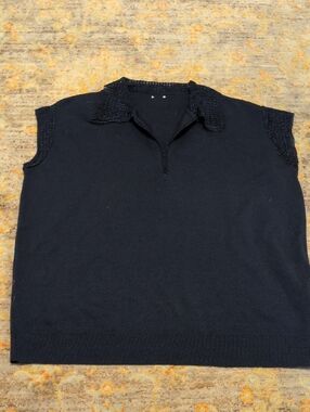 Navy Knit Sleeveless Polo Sweater